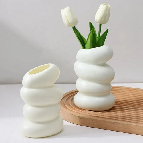 1PC Plastic Spiral White Vase Nordic Creative Flower Arrangement Container for Kitchen Living Bedroom Home Decoration Ornamen
